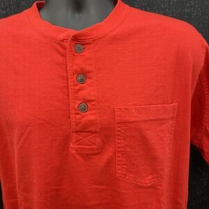 Smiths Workwear Mens Large Red‎ 100% Cotton Long Sleeve Pocket Henley Shirt NWOT